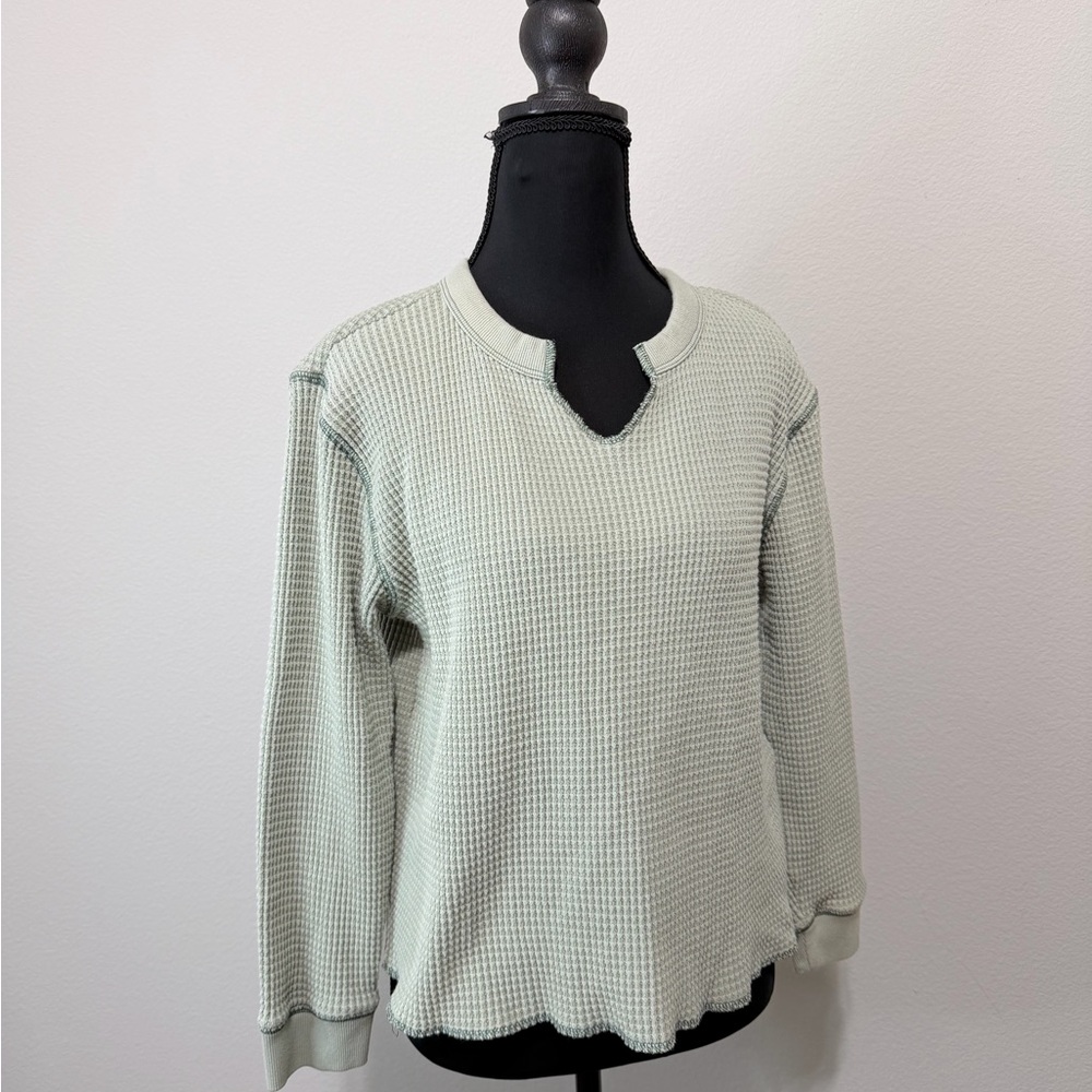 Madewell V-Neck Waffle Knit Shirt - Soft Green su1